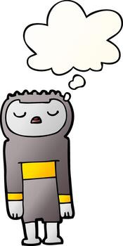 cartoon robot and thought bubble in smooth gradient style vector