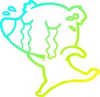cold gradient line drawing cartoon crying bear vector