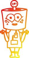 warm gradient line drawing happy cartoon robot shrugging shoulders vector