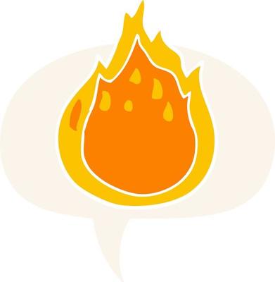 cartoon fire and speech bubble in retro style