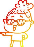 warm gradient line drawing cartoon happy woman wearing spectacles vector