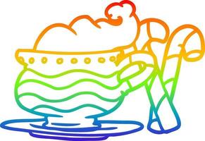 rainbow gradient line drawing christmas cocoa with candy canes vector