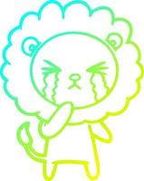 cold gradient line drawing cartoon crying lion vector