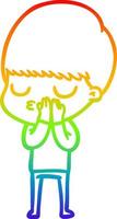 rainbow gradient line drawing cartoon calm boy vector