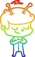 rainbow gradient line drawing friendly cartoon spaceman vector