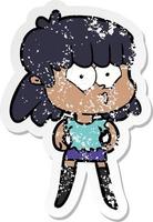 distressed sticker of a cartoon whistling girl vector