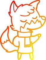 warm gradient line drawing friendly cartoon fox in winter clothes vector