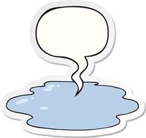 cartoon puddle of water and speech bubble sticker vector