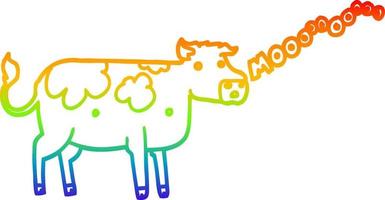 rainbow gradient line drawing cartoon cow vector