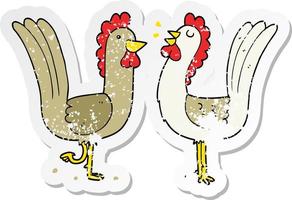 distressed sticker of a cartoon chickens vector