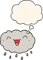 nube de dibujos animados feliz y burbuja de pensamiento al estilo de un libro de historietas