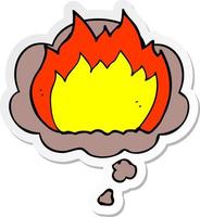 cartoon fire and thought bubble as a printed sticker vector