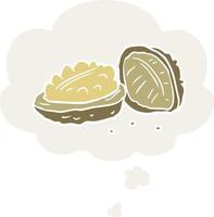 cartoon walnuts and thought bubble in retro style vector
