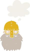 cartoon viking face and thought bubble in retro style vector