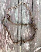 cadena oxidada. eslabones de cadena oxidados sobre un fondo de madera vieja. foto
