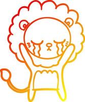 warm gradient line drawing crying cartoon lion vector