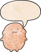 cute fat cartoon human and speech bubble in retro texture style vector