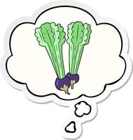 cartoon beetroot and thought bubble as a printed sticker vector
