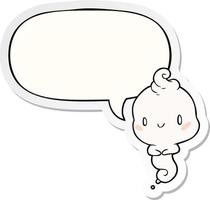 cute cartoon ghost and speech bubble sticker vector