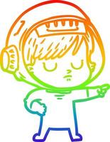 rainbow gradient line drawing cartoon astronaut woman vector