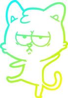 dibujo de línea de gradiente frío gato de dibujos animados aburrido vector