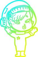 cold gradient line drawing cartoon astronaut woman vector