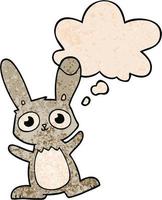 cute cartoon rabbit and thought bubble in grunge texture pattern style vector