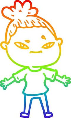 rainbow gradient line drawing cartoon woman