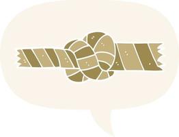 cartoon knotted rope and speech bubble in retro style vector