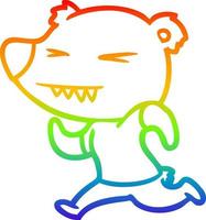 dibujo de línea de gradiente de arco iris dibujos animados de oso enojado corriendo vector