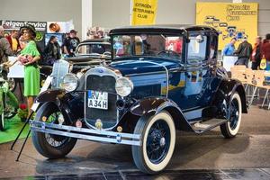 FRIEDRICHSHAFEN - MAY 2019 dark blue FORD MODEL A COUPE 1930 at Motorworld Classics Bodensee on May 11, 2019 in Friedrichshafen, Germany photo