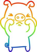 rainbow gradient line drawing cartoon grumpy pig vector