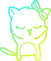 cold gradient line drawing cartoon cat with bow on head vector