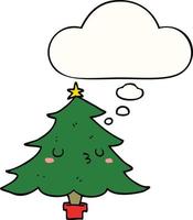 cute cartoon christmas tree and thought bubble vector