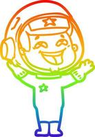 rainbow gradient line drawing cartoon laughing astronaut vector