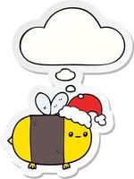 cartoon christmas bee and thought bubble as a printed sticker vector