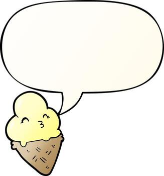 helado de dibujos animados y burbuja de habla en un estilo degradado suave vector