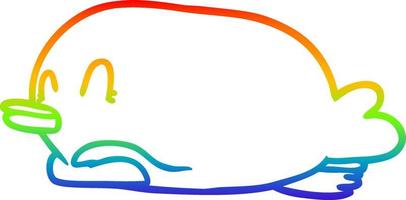 rainbow gradient line drawing penguin lying on belly vector