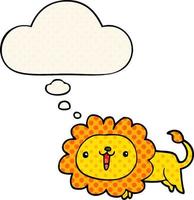 cute cartoon lion and thought bubble in comic book style vector