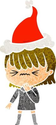 retro cartoon of a girl regretting a mistake wearing santa hat