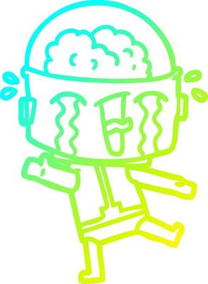 cold gradient line drawing cartoon crying robot