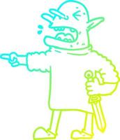 cold gradient line drawing cartoon goblin with knife vector