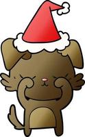 cute gradient cartoon of a dog wearing santa hat vector