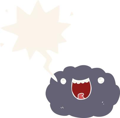 cartoon happy cloud and speech bubble in retro style