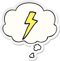 cartoon lightning bolt and thought bubble as a printed sticker vector