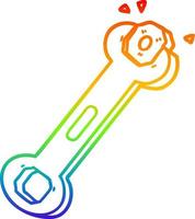 rainbow gradient line drawing cartoon spanner turning nut vector