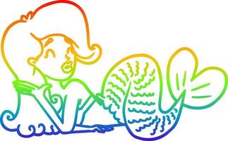 rainbow gradient line drawing cartoon mermaid vector