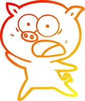 warm gradient line drawing cartoon pig shouting vector