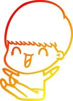 warm gradient line drawing happy cartoon boy vector