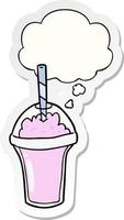 cartoon smoothie and thought bubble as a printed sticker vector